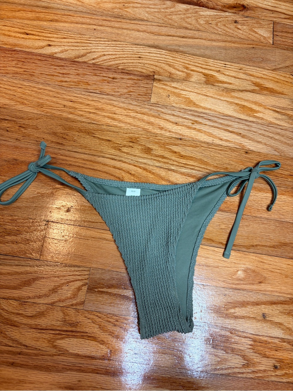 NWT aerie Sage Green Shimmer Sparkle Ribbed Tie-Side Bikini Bottom XS